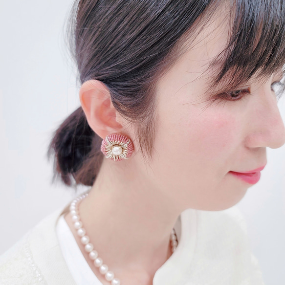 【pierce/earring】クールな丸ピアス/イヤリング[ピンク][オートクチュール刺繍] 10枚目の画像