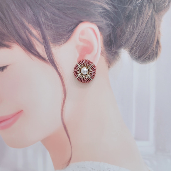【pierce/earring】クールな丸ピアス/イヤリング[ピンク][オートクチュール刺繍] 6枚目の画像