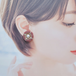 【pierce/earring】クールな丸ピアス/イヤリング[ピンク][オートクチュール刺繍] 4枚目の画像