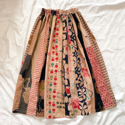 柿渋染め　手ぬぐいリメイク　短冊スカート　ギャザースカート 5枚目の画像