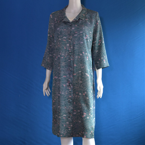 着物リメイク　ロングワンピース＆ロングコート（絹着物地）七分袖 5枚目の画像