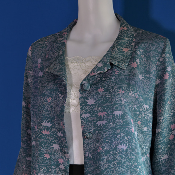 着物リメイク　ロングワンピース＆ロングコート（絹着物地）七分袖 4枚目の画像