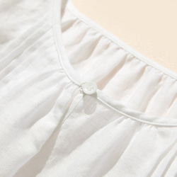時尚可愛的針褶襯衫，100% 亞麻，白色 230505-1 第7張的照片