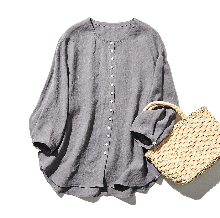 ★即納★毎日のコーデに取り入れやすいリネン100％　ノーカラー　カーディガン　 230506-1