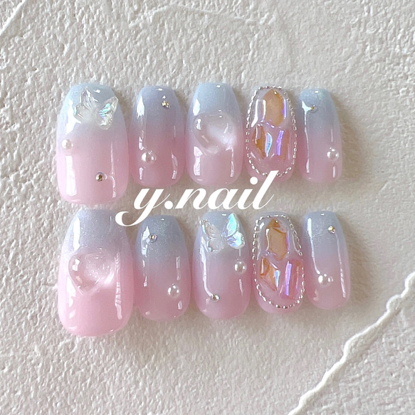 グラデーションネイル/マグネットネイル/蝶々ネイル/韓国ネイル ネイル  