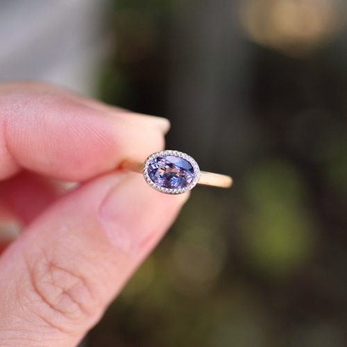 K18YG Pt950H ピンク&ブルーのバイカラーサファイアリング 指輪