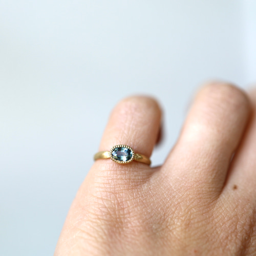 K18YG ティールブルーのうるつやサファイアリング 指輪・リング Ton