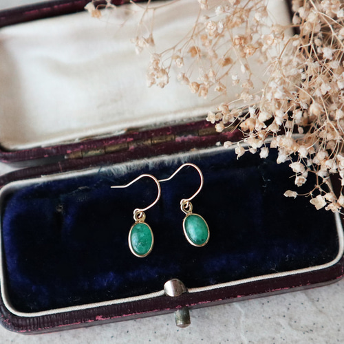 K18】エメラルドの雫ピアス ＊5月誕生石 ピアス（フック・チェーン