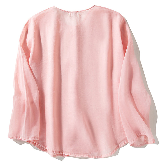 リネンシャツ　日焼け防止UV対策シャツ　長袖リネンシャツ　薄くて涼しいリネンシャツ　ピンク　L218 2枚目の画像