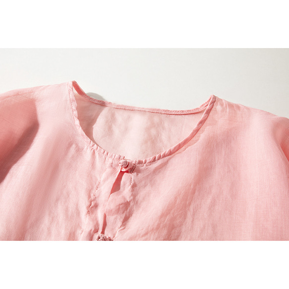 リネンシャツ　日焼け防止UV対策シャツ　長袖リネンシャツ　薄くて涼しいリネンシャツ　ピンク　L218 3枚目の画像