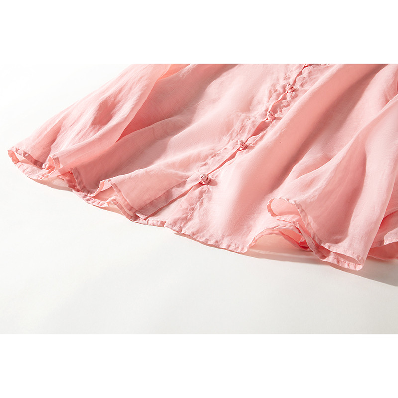 リネンシャツ　日焼け防止UV対策シャツ　長袖リネンシャツ　薄くて涼しいリネンシャツ　ピンク　L218