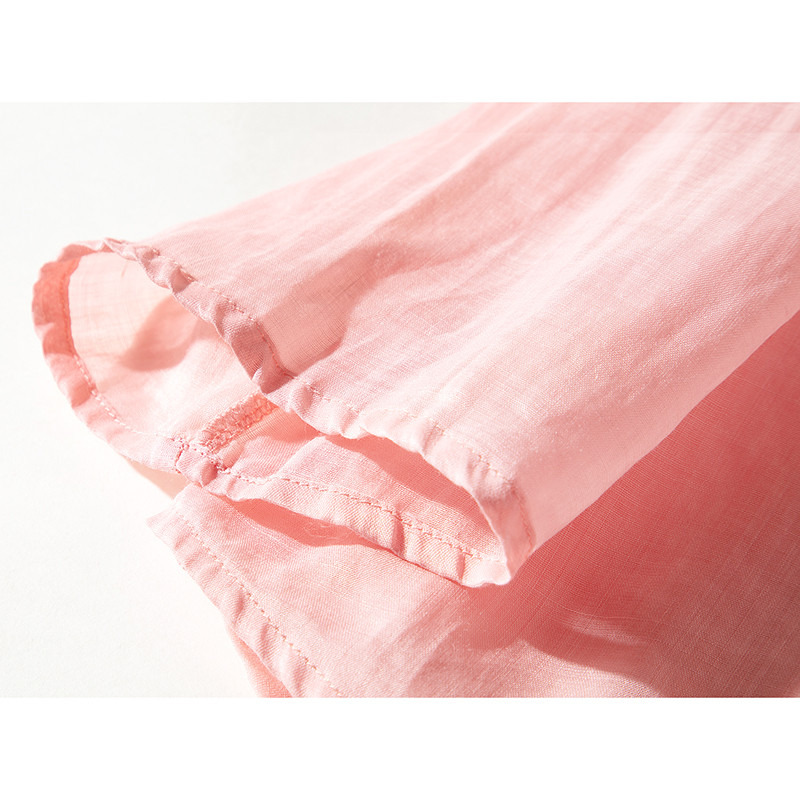 リネンシャツ　日焼け防止UV対策シャツ　長袖リネンシャツ　薄くて涼しいリネンシャツ　ピンク　L218