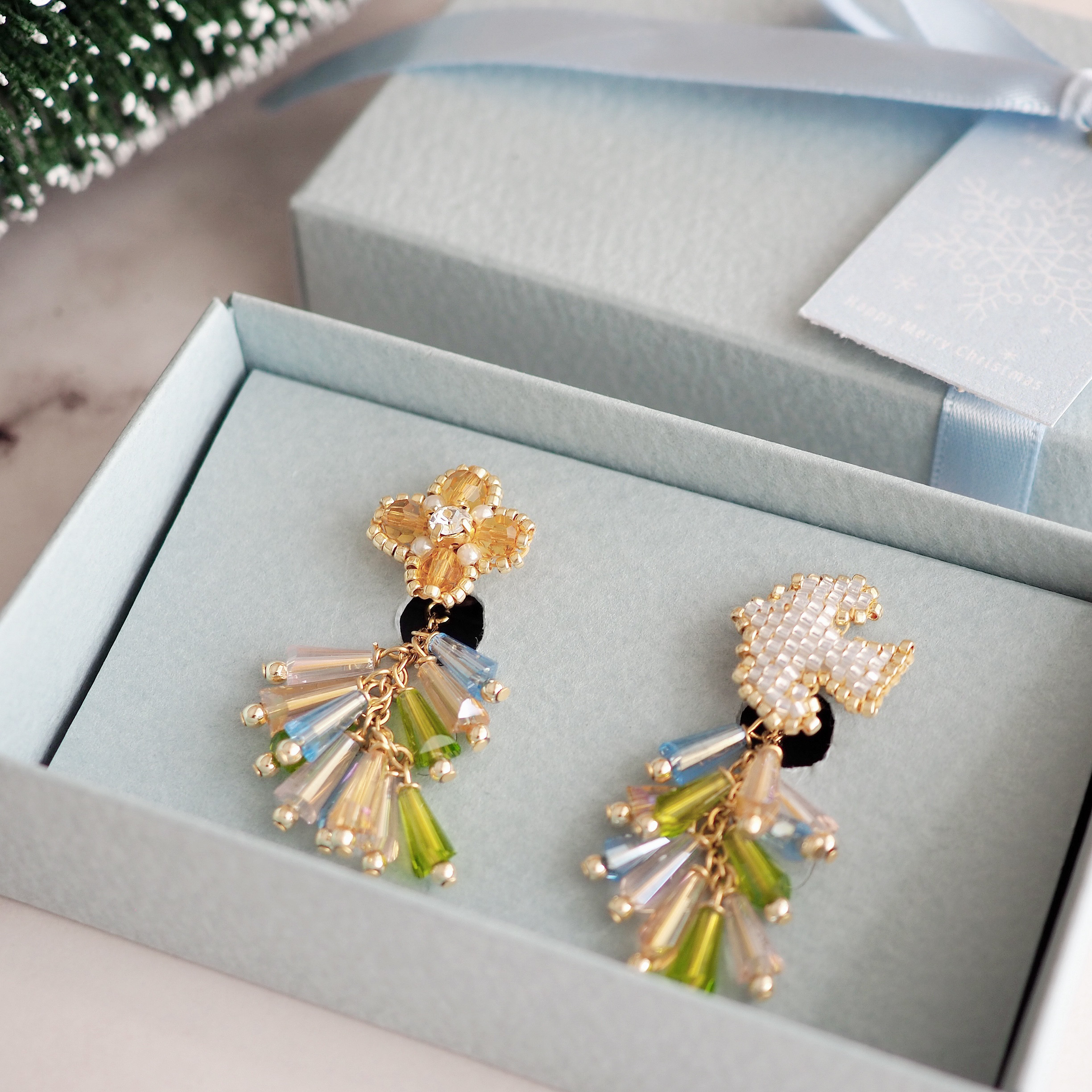 beads jewelry『鳥と花』2wayピアス（トパーズ）※なくなり次第終了