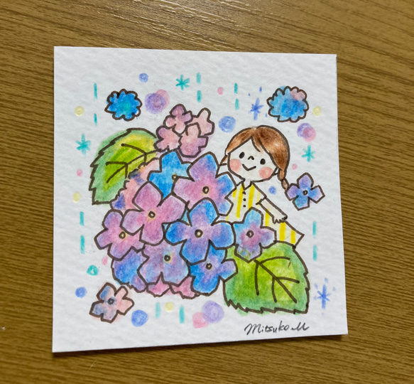 原画　あじさいと女の子 3枚目の画像