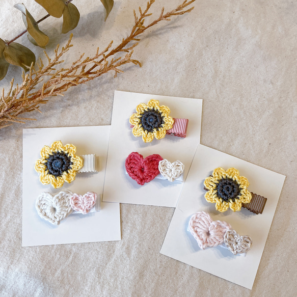 ⓝⓔⓦ【ひまわり付きコットンレース】ベビーヘアクリップキッズ