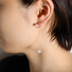 14kgf◇模式雙珍珠長棒耳環 金屬過敏相容2way〈412〉 第6張的照片