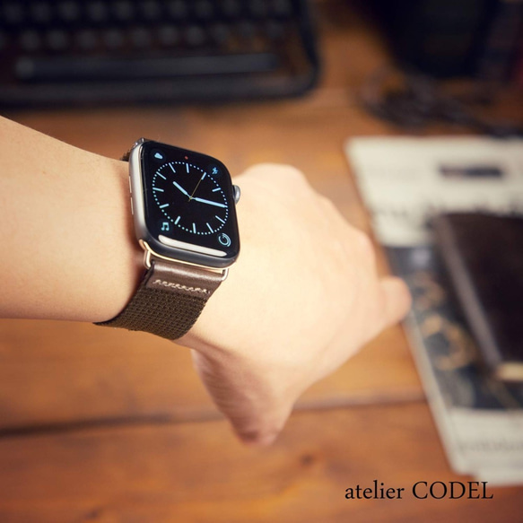 Apple Watch 錶帶 Apple Watch 皮帶 38mm/40m/41mm 卡其色洞孔皮革加固 ver. 第12張的照片