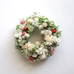 【送料無料】Creema限定 アジサイとお花いっぱいのリース ドライフラワーリース ナチュラル 秋リース プレゼント 2枚目の画像
