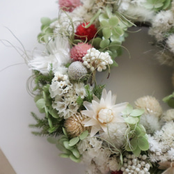 【送料無料】Creema限定 アジサイとお花いっぱいのリース ドライフラワーリース ナチュラル 秋リース プレゼント 4枚目の画像