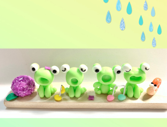 ☆かえるコーラス カルテット(受注生産) 樹脂粘土 置物 梅雨 その他  