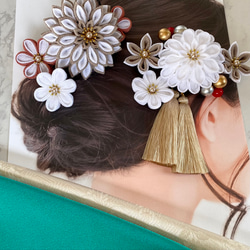 つまみ細工 ダリアの髪飾り９点セット「春霞(はるかすみ)」婚礼 結婚式 成人式 ブライダル ウェディング 白無垢 10枚目の画像
