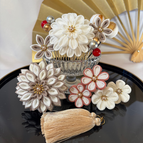 つまみ細工髪飾り花haru つまみ細工 成人式・婚礼用髪飾り 「波葵陽」namiaohi かんざし