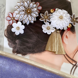 つまみ細工 ダリアの髪飾り９点セット「春霞(はるかすみ)」婚礼 結婚式 成人式 ブライダル ウェディング 白無垢 12枚目の画像