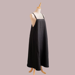 【毎日着たいサロペットスカート】サイズS-3L　リネン　黒 2枚目の画像