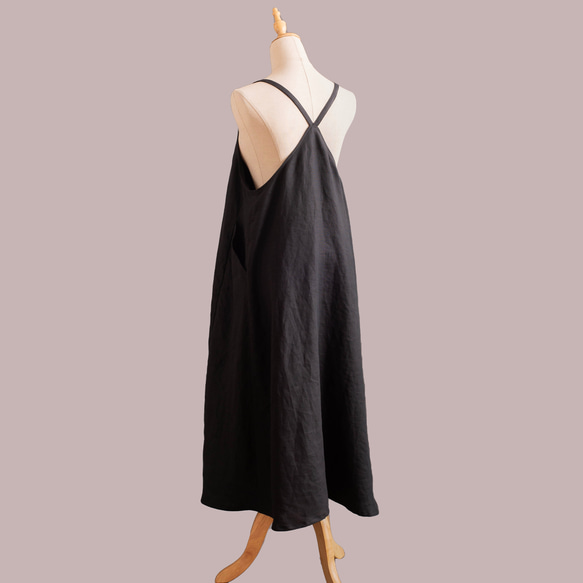 【毎日着たいサロペットスカート】サイズS-3L　リネン　黒 3枚目の画像
