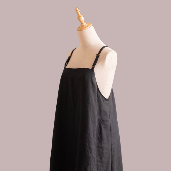 【毎日着たいサロペットスカート】サイズS-3L　リネン　黒 4枚目の画像