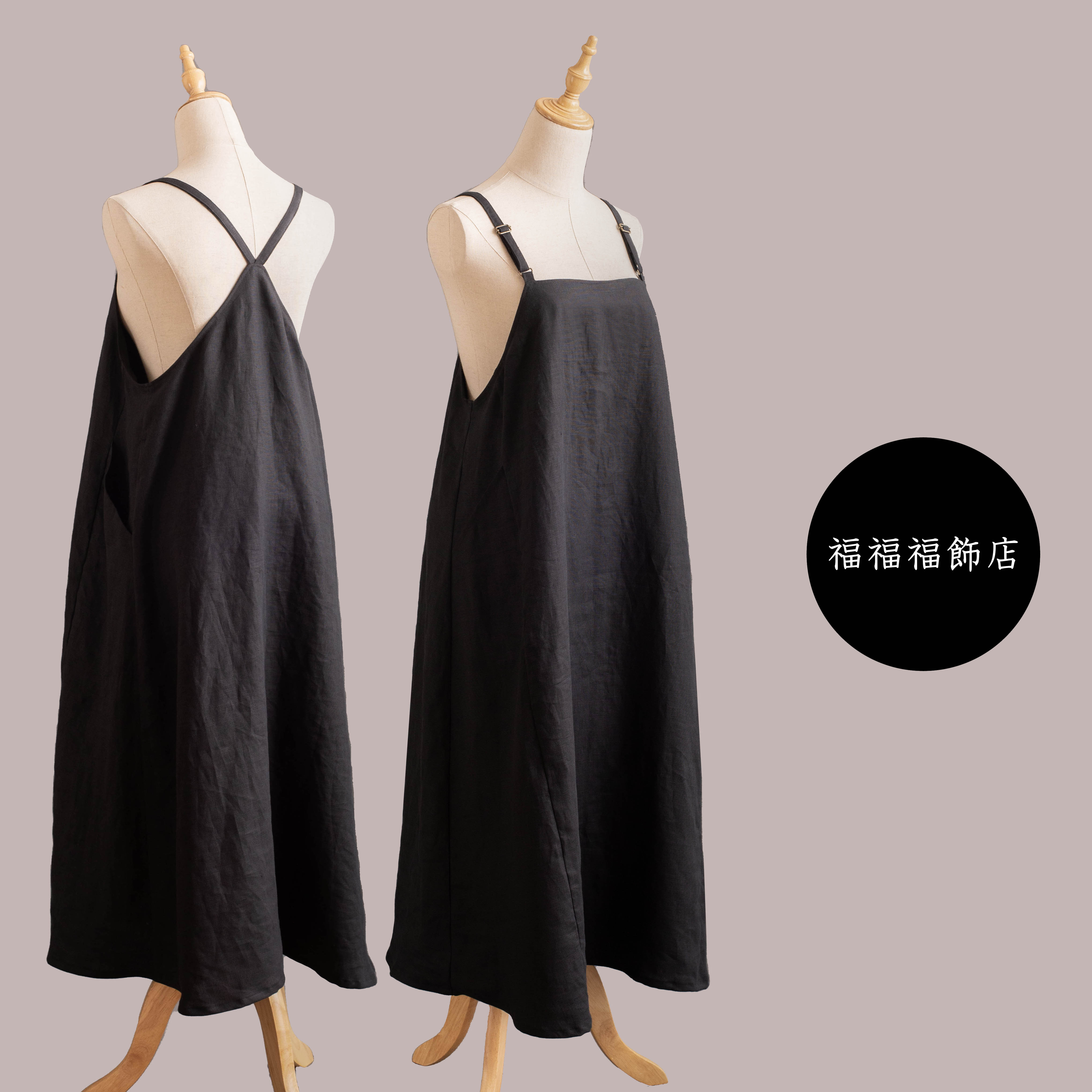 【毎日着たいサロペットスカート】リネン　サイズSML  黒