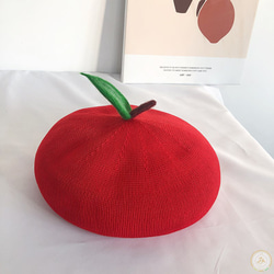 リンゴ編みベレー帽 2枚目の画像