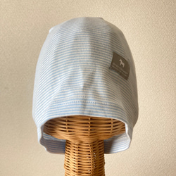 医療用帽子　ケア帽子　ボーダーサックス 1枚目の画像