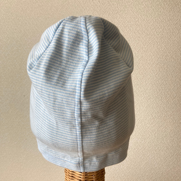 医療用帽子　ケア帽子　ボーダーサックス 5枚目の画像