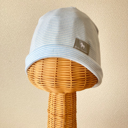 医療用帽子　ケア帽子　ボーダーサックス 4枚目の画像