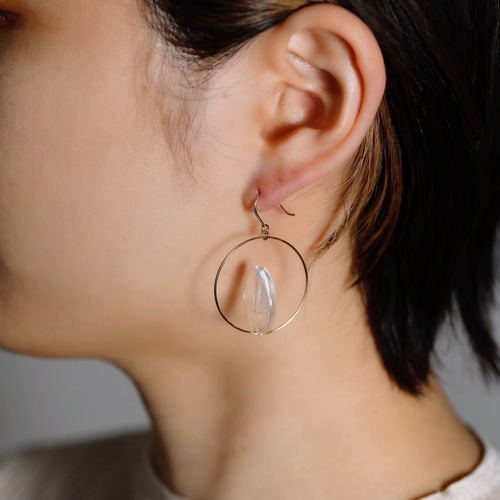 新色/14kgf耳環或耳環◇「透明」圓形壓克力和圈形金屬過敏相容<388