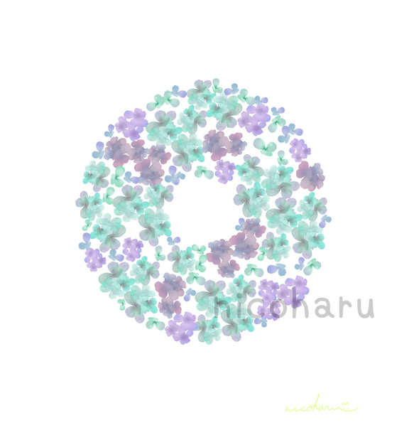 紫陽花リース　インテリアポスター　A４ 1枚目の画像