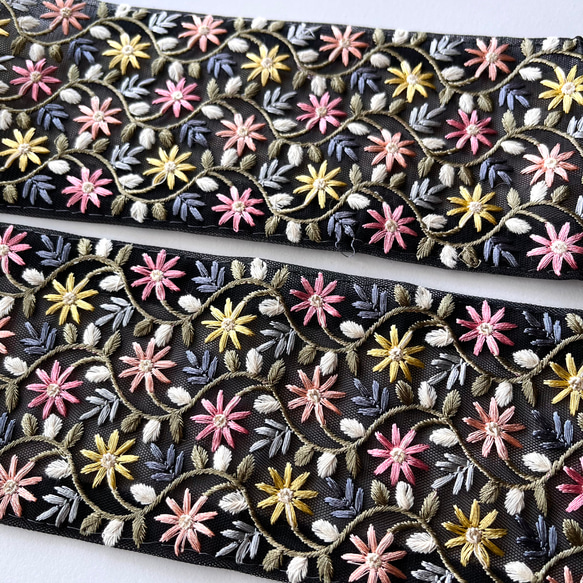 【50cm】インド刺繍リボン　ブラック　チュール　GN678 3枚目の画像