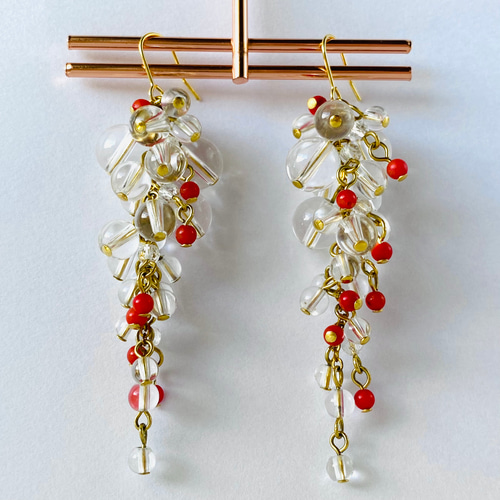 国産 天然赤珊瑚ビーズ シルバーフックピアス バリ島のシルバー職人