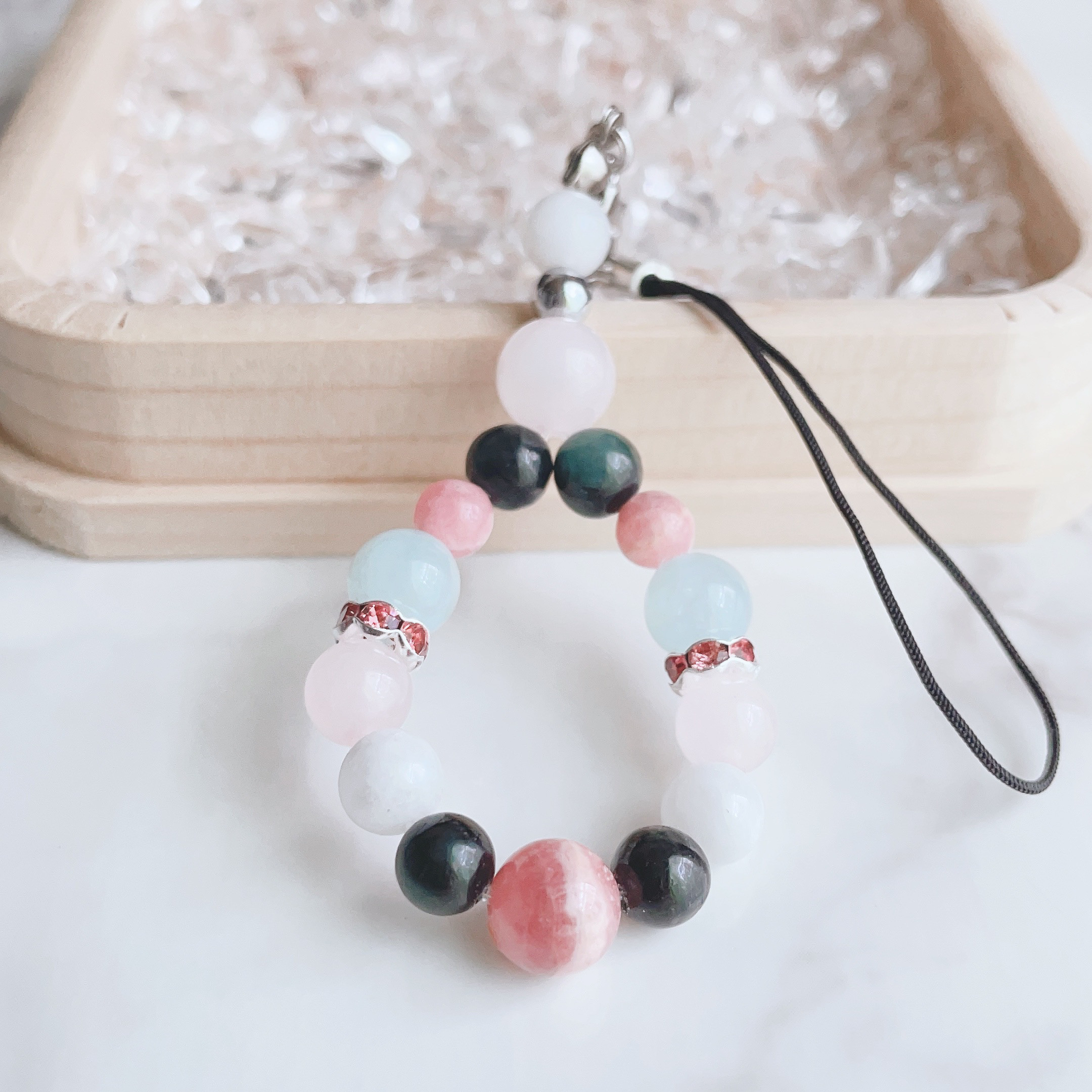 ✦女性の贅沢ストラップ！薔薇色の人生へ導くインカローズ エメラルド パワー・ストーン ストラップ No589S