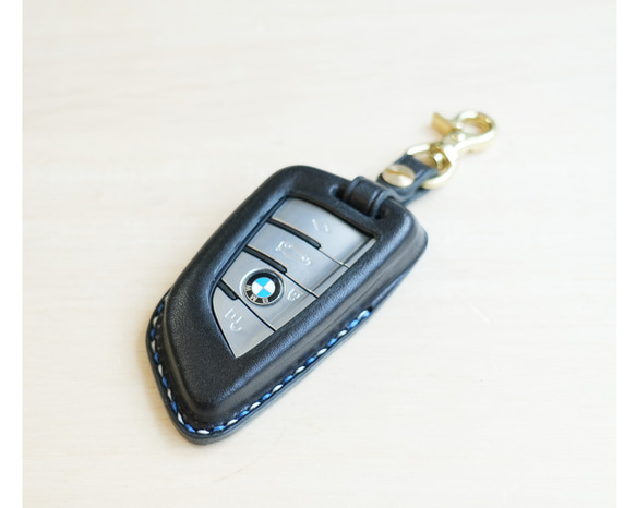BMW智慧鑰匙包栃木皮革【免費刻名/可選皮革和縫線】手工縫製/真皮智慧鑰匙套 第1張的照片