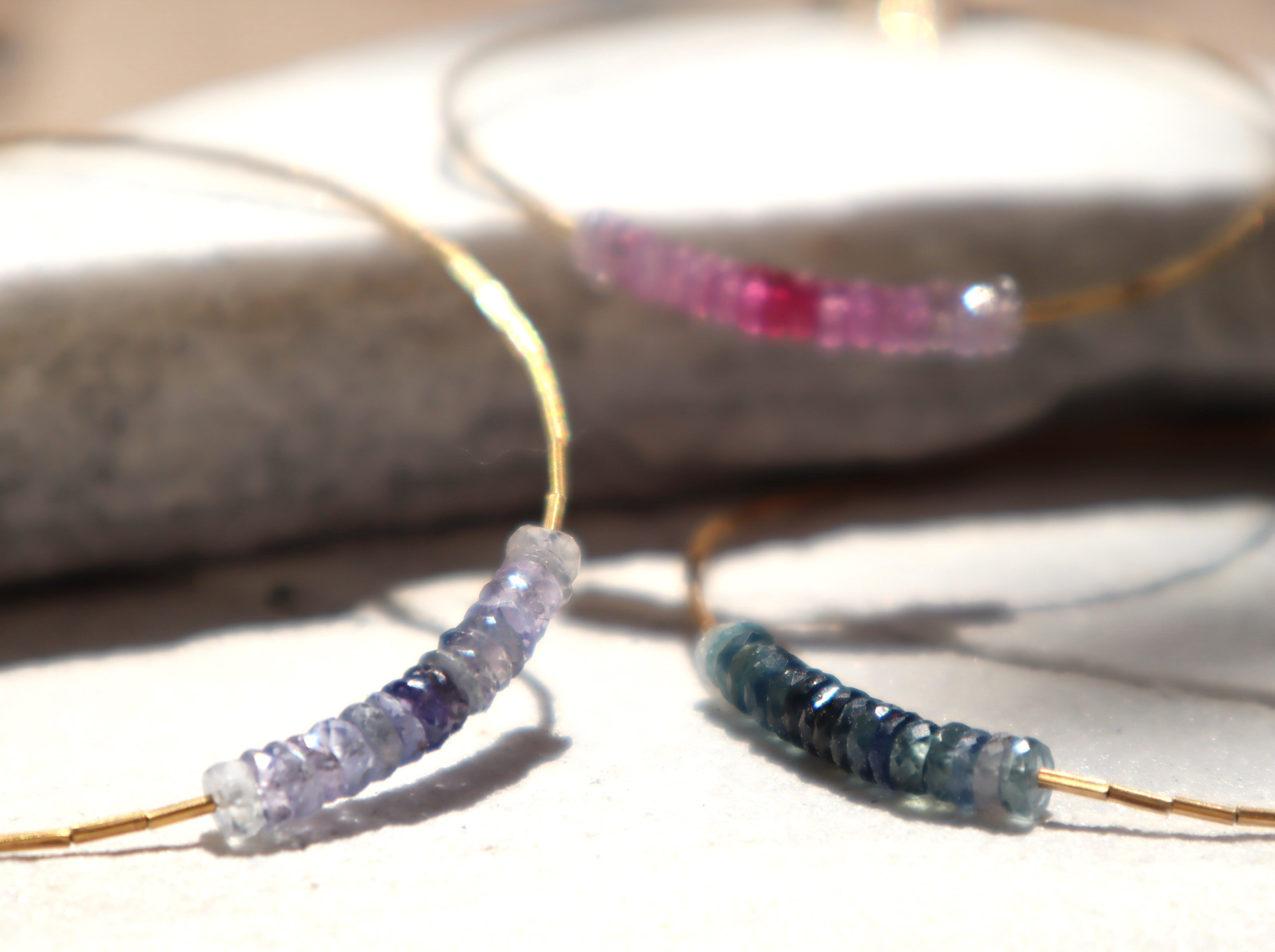 サファイア×カレンシルバー 14kgfブレスレット 選べれるカラー 重ねつけ 華奢 グラデーション