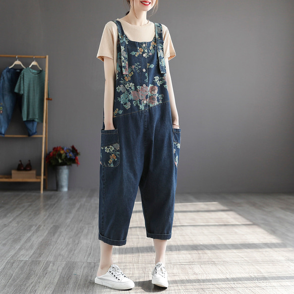 オーバーオール 綿100% デニムサロペット ロングパンツ シンプル