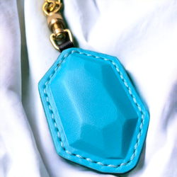 【Polyto】革の宝石キーホルダー(ターコイズブルー) バッグチャーム 6枚目の画像