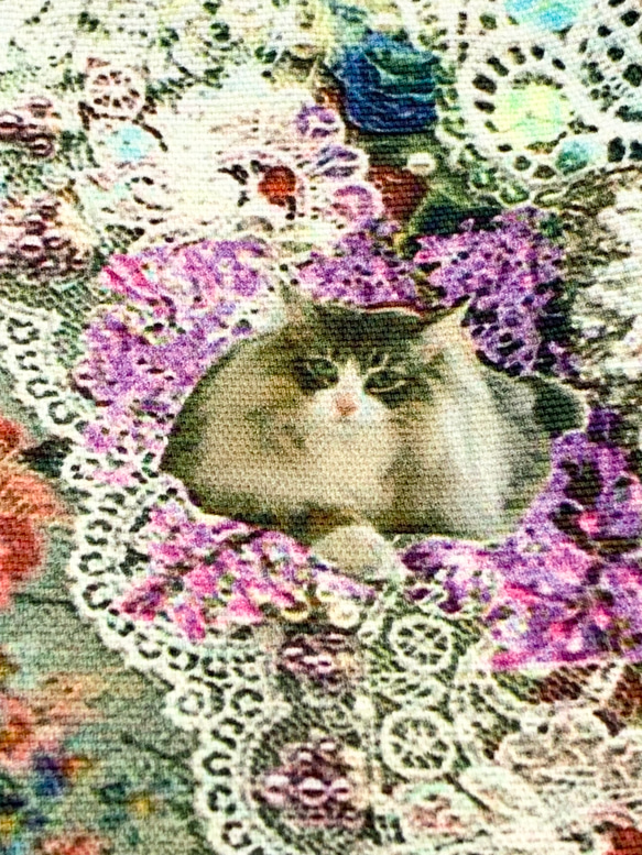 巾着ポーチ　持ち手付き　パッチワーク　オリジナル猫プリント　434 16枚目の画像