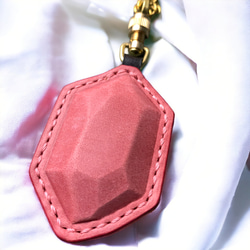 【Polyto】革の宝石キーホルダー(パステルピンク) バッグチャーム 5枚目の画像