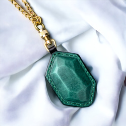 【Polyto】革の宝石キーホルダー(ミズーリグリーン) バッグチャーム 2枚目の画像