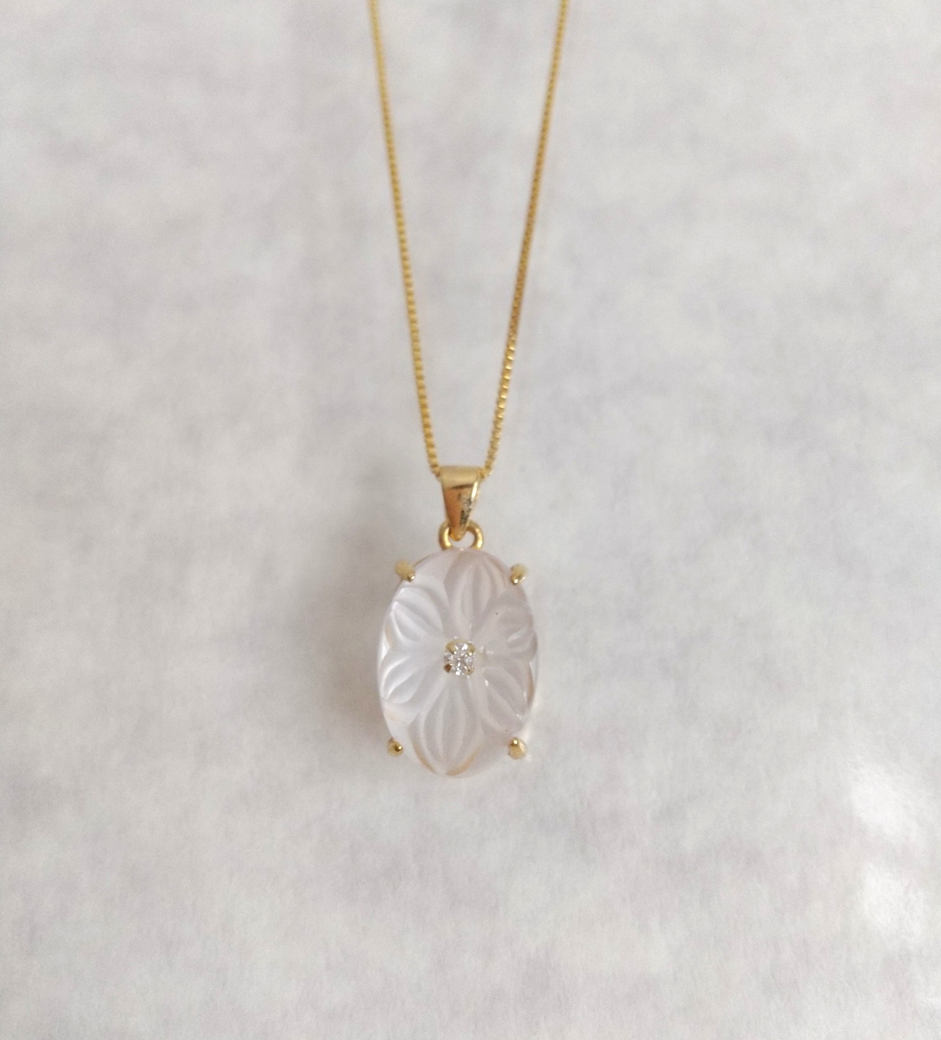 【silver K18gp】 お花のローズクォーツ ベネチェーン ネックレス