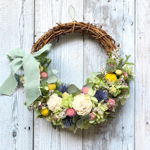 爽やかグリーンのサマーハーフリース ドライフラワー pearlgracian  