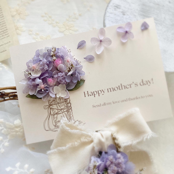 母の日にありがとうを届けるリース(お花のカード付き)/パープル×ピンク 5枚目の画像